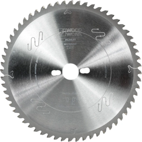 Диск пильный WOODWORK для торцовочных станков 260x2.4x30 мм, 60T, A=-5° ATB  34.260.60