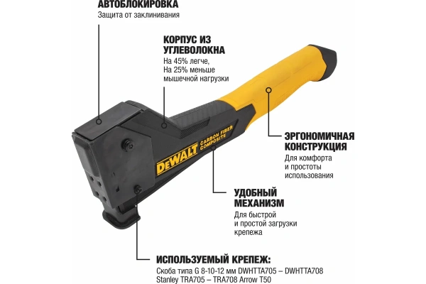 Степлер DeWalt ударный с корпусом из углеволокна  DWHT75900-0 в Уфе 