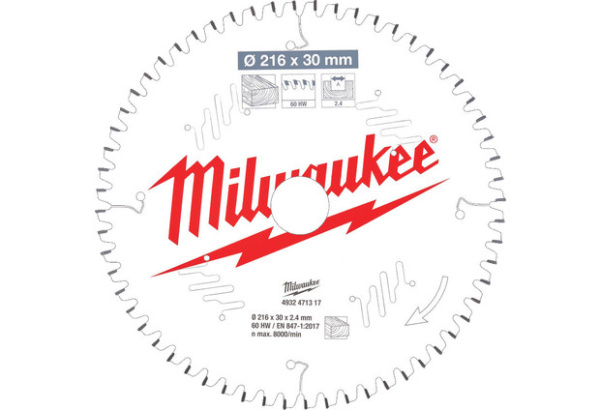 Пильный диск Milwaukee по дереву 216х30х2,4 Z60 4932471317