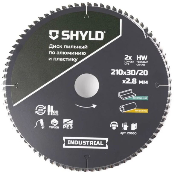 Диск пильный SHYLD по алюминию и пластику, твердосплавный 210x30/20мм, 80зуб.  20660 в Уфе