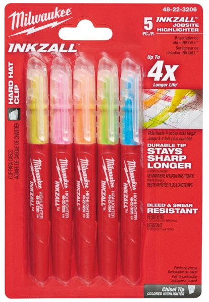 Маркер Milwaukee INKZALL текстовыделитель Цветные 5шт