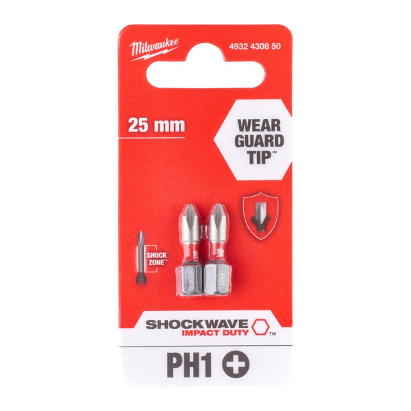 Насадка Milwaukee SHOCKWAVE PH2 25мм (2шт)